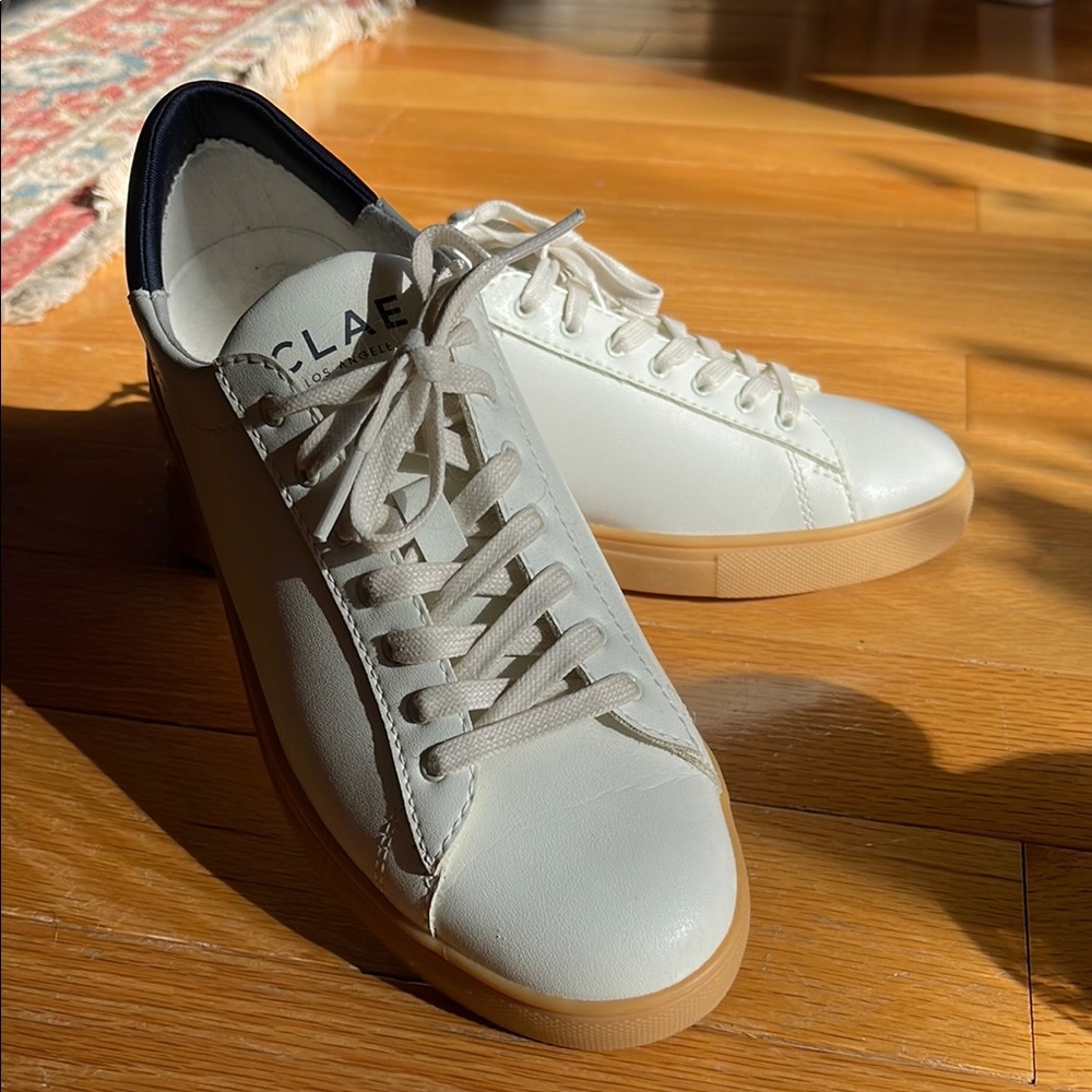 CLAE Unisex White and Tan Sneakers